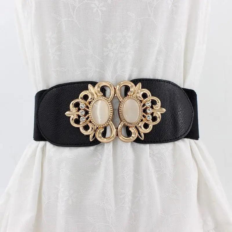 Ceinture décorative de robe de soirée élégante pour femmes, avec taille élastique noire à la mode