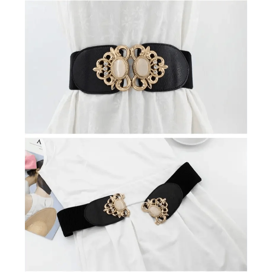 Ceinture décorative de robe de soirée élégante pour femmes, avec taille élastique noire à la mode