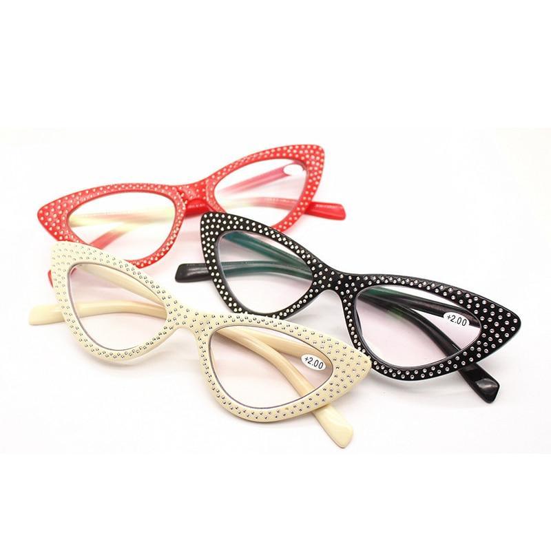 Lunettes de lecture classiques œil de chat pour la mode Protection des yeux Lunettes d'ordinateur et monture sans ordonnance pour hommes et femmes Lunettes légères avec diamants pour la presbytie monture optique femme