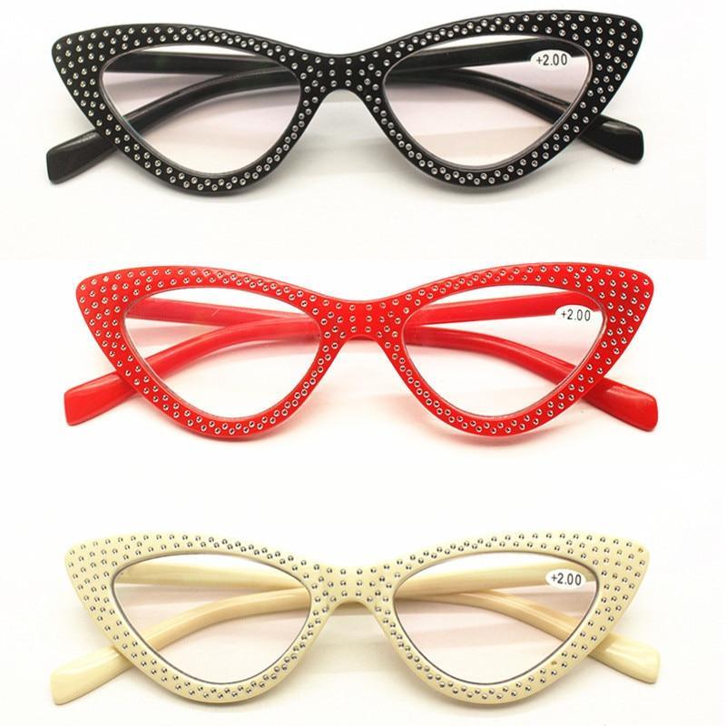 Lunettes de lecture classiques œil de chat pour la mode Protection des yeux Lunettes d'ordinateur et monture sans ordonnance pour hommes et femmes Lunettes légères avec diamants pour la presbytie monture optique femme
