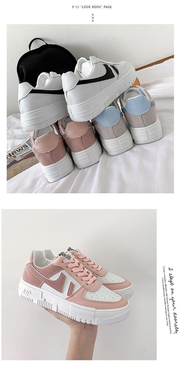 Chaussures plates pour femmes, baskets décontractées, respirantes, vulcanisées, à lacets, confortables pour la marche, blanches, à bout rond, à plateforme, décontractées, sportives, mignonnes, pour la mode et l'école