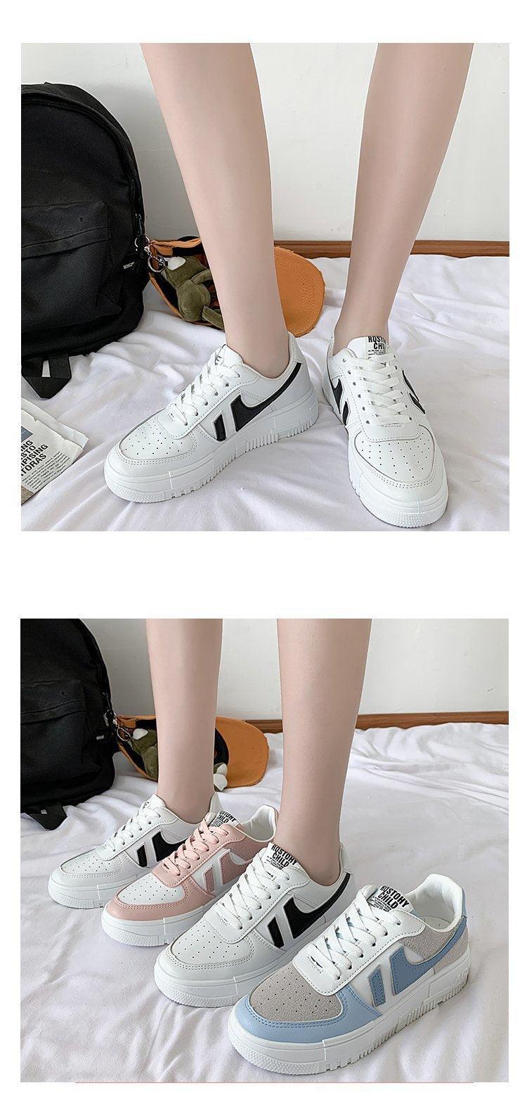 Chaussures plates pour femmes, baskets décontractées, respirantes, vulcanisées, à lacets, confortables pour la marche, blanches, à bout rond, à plateforme, décontractées, sportives, mignonnes, pour la mode et l'école
