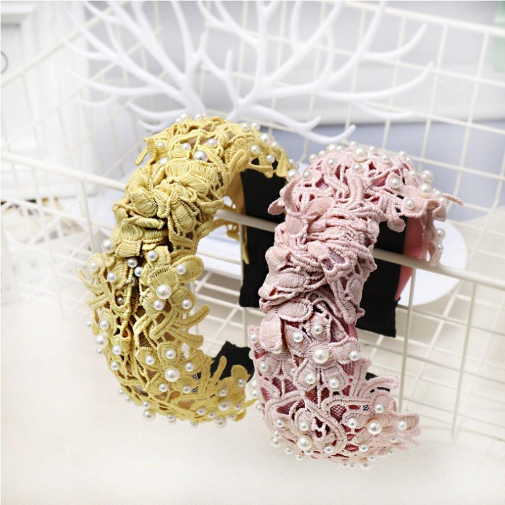 Serre-tête Perles pour Filles, Blanc, Noir, Dentelle, Bandeau, Perles Artificielles, Cercle à Cheveux, Nœud Central, Accessoires Capillaires Magnifiques pour Femmes