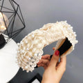Serre-tête Perles pour Filles, Blanc, Noir, Dentelle, Bandeau, Perles Artificielles, Cercle à Cheveux, Nœud Central, Accessoires Capillaires Magnifiques pour Femmes
