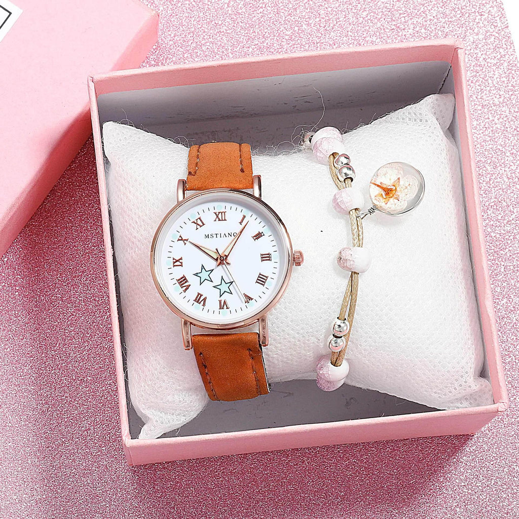 Montres à quartz Fashion Girls - Ensemble bracelet, montre à cadran lumineux, montre-bracelet décontractée en cuir pour femmes, bracelet en cuir fin, montre à quartz analogique décontractée minimaliste et simple.