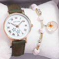 Montres à quartz Fashion Girls - Ensemble bracelet, montre à cadran lumineux, montre-bracelet décontractée en cuir pour femmes, bracelet en cuir fin, montre à quartz analogique décontractée minimaliste et simple.