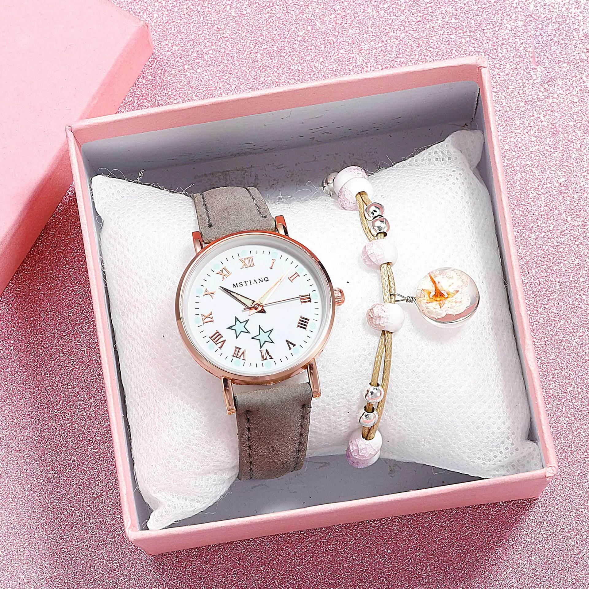 Montres à quartz Fashion Girls - Ensemble bracelet, montre à cadran lumineux, montre-bracelet décontractée en cuir pour femmes, bracelet en cuir fin, montre à quartz analogique décontractée minimaliste et simple.