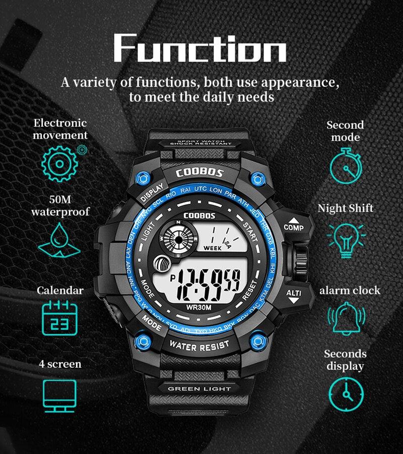 Montres lumineuses pour enfants à la mode pour garçons, étanches, à bracelet en silicone, montres de sport à LED numériques, montres de sport pour enfants, montres numériques multifonctions étanches pour garçons