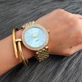 Montre de Luxe Argentée Femme Montres Strass Montre Femme Acier Inoxydable et Bracelet Ensemble pour Femme Montre Bracelet Strass Or Rose avec Joncs Montres Bracelet Mère