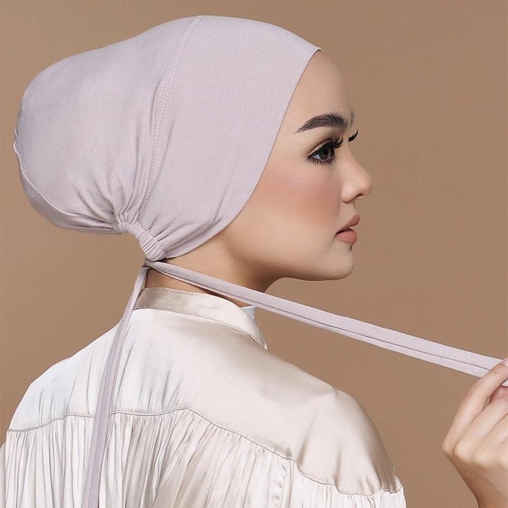 Écharpe sous hijab Modal Mode Bandeau Turban Bonnet en coton avec bande Casquette intérieure ajustable Hijab Turban Musulman Pour Femmes