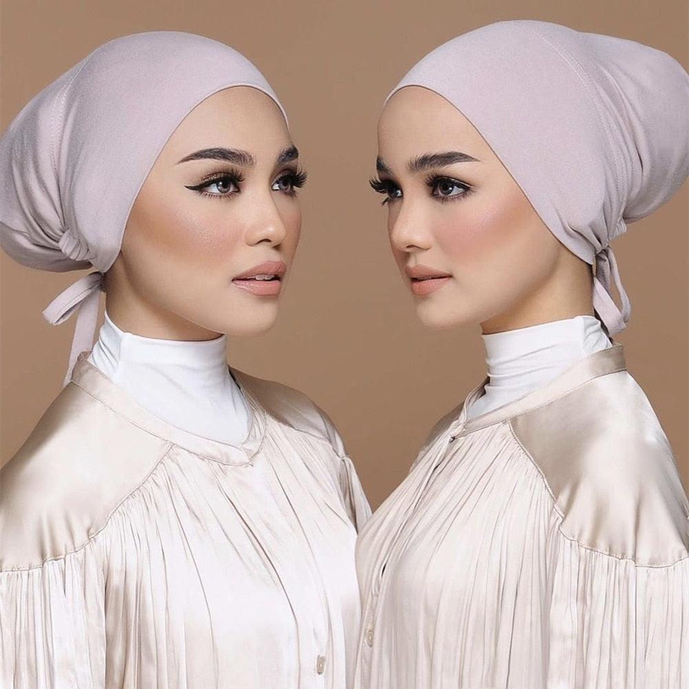 Écharpe sous hijab Modal Mode Bandeau Turban Bonnet en coton avec bande Casquette intérieure ajustable Hijab Turban Musulman Pour Femmes