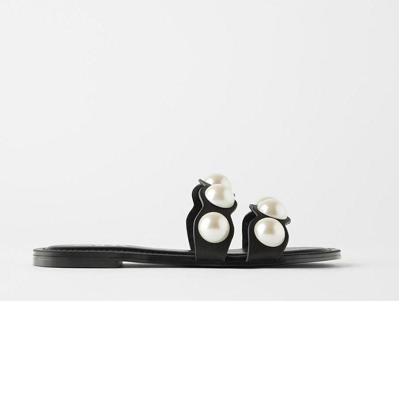 Chaussures de fête mode, sandales plates avec perles pour femmes, tongs décontractées de plage, chaussons plats, sandales plates habillées avec perles, sandales d'été à enfiler, chaussures de mariée de plage