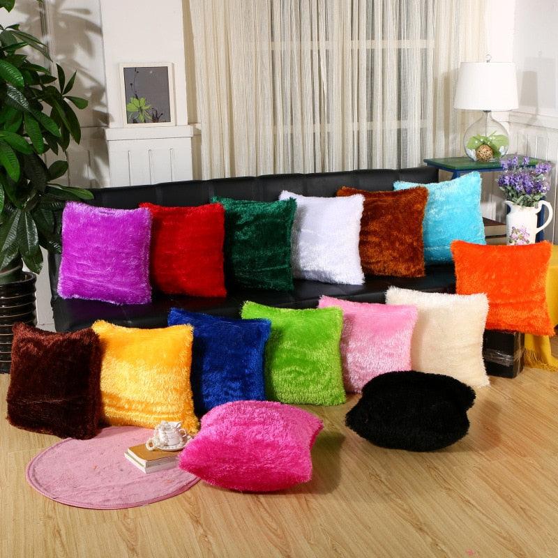 Housse de Coussin en Peluche Façon Fourrure Longue et Décorative, Housse d'Oreiller en Fausse Fourrure Douce et Luxe, Housse de Coussin Moelleuse Rose pour Canapé, Voiture, Maison, Salon