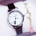 Montre fille étudiante en mode Mignon petit chat Montre Enfants Quartz Unisexe Montres Montres-bracelets Cadran en acier inoxydable Bracelet en cuir Montres à quartz Montres simples et mignonnes pour femmes