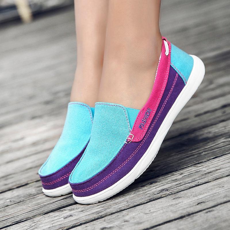 Chaussures plates pour femmes, nouvelles espadrilles décontractées en toile printemps-été, chaussures plates décontractées en maille respirante pour la course, chaussures plates confortables à enfiler pour femmes