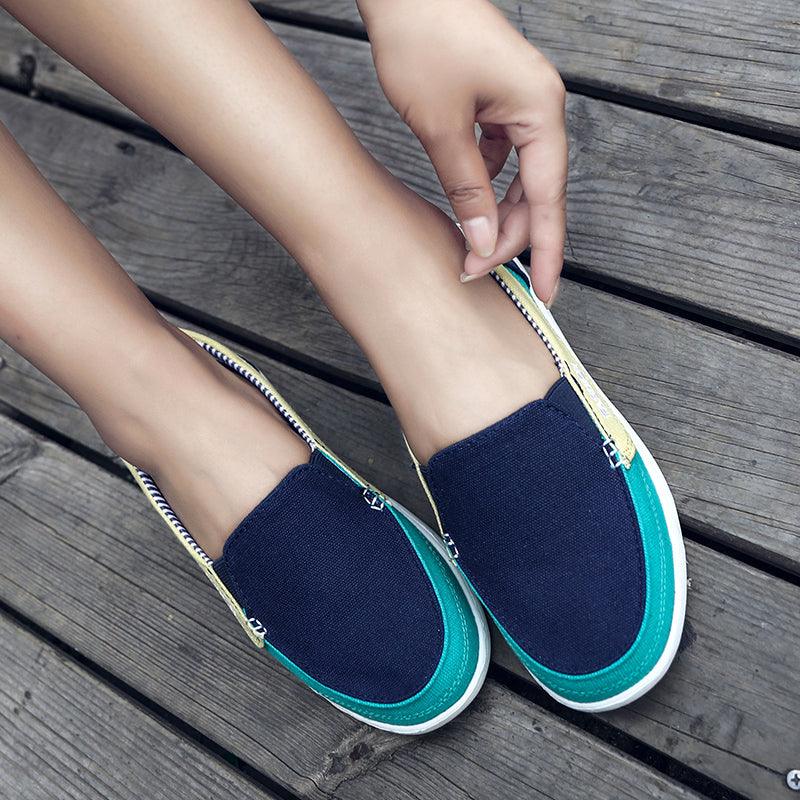 Chaussures plates pour femmes, nouvelles espadrilles décontractées en toile printemps-été, chaussures plates décontractées en maille respirante pour la course, chaussures plates confortables à enfiler pour femmes