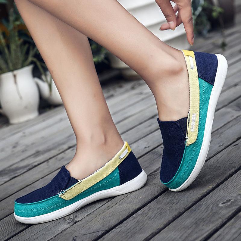 Chaussures plates pour femmes, nouvelles espadrilles décontractées en toile printemps-été, chaussures plates décontractées en maille respirante pour la course, chaussures plates confortables à enfiler pour femmes