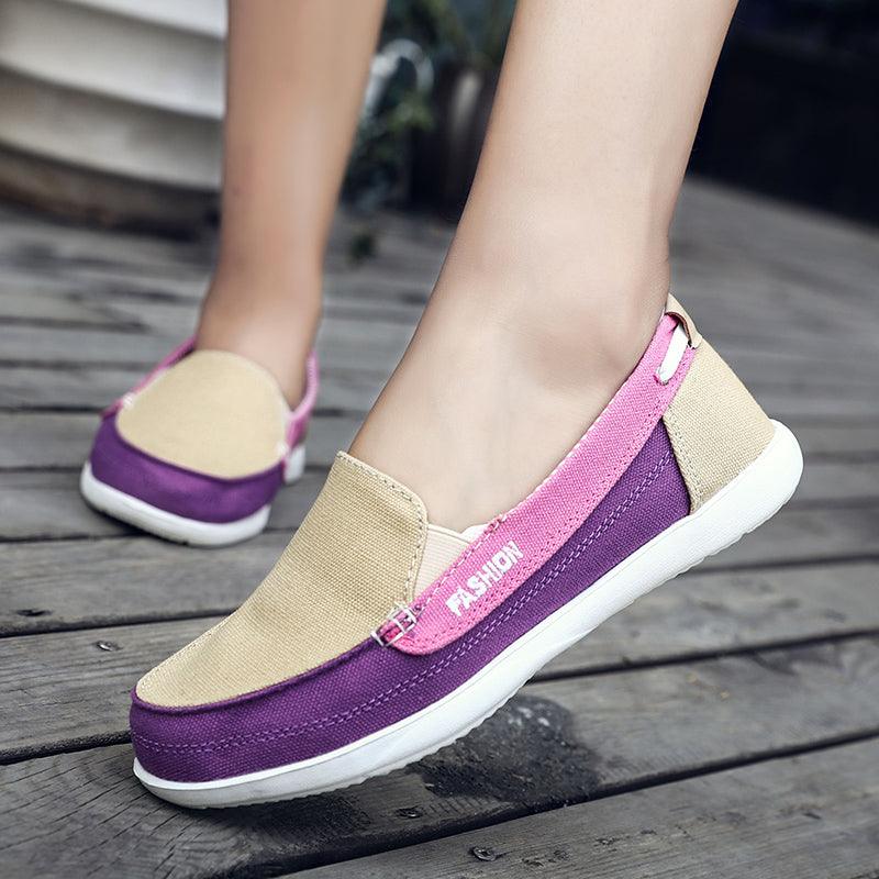 Chaussures plates pour femmes, nouvelles espadrilles décontractées en toile printemps-été, chaussures plates décontractées en maille respirante pour la course, chaussures plates confortables à enfiler pour femmes