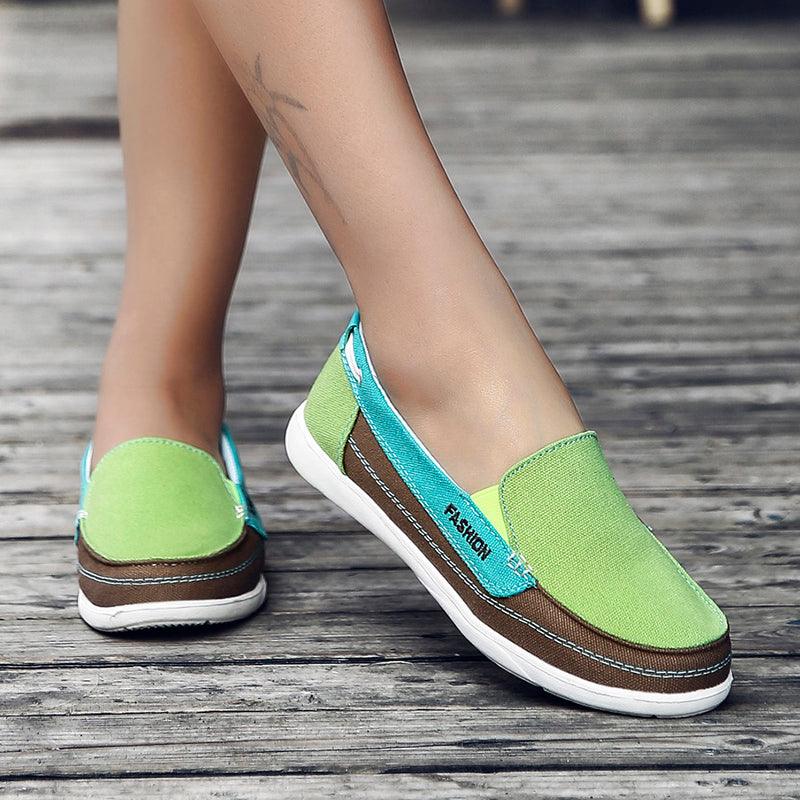 Chaussures plates pour femmes, nouvelles espadrilles décontractées en toile printemps-été, chaussures plates décontractées en maille respirante pour la course, chaussures plates confortables à enfiler pour femmes