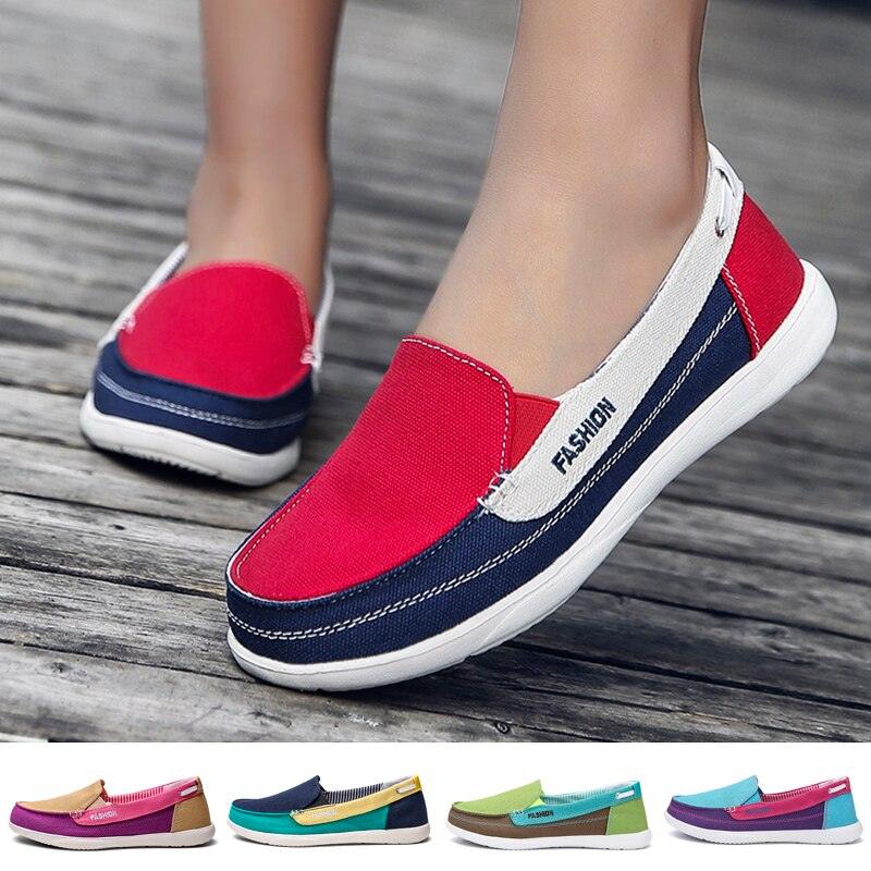 Chaussures plates pour femmes, nouvelles espadrilles décontractées en toile printemps-été, chaussures plates décontractées en maille respirante pour la course, chaussures plates confortables à enfiler pour femmes