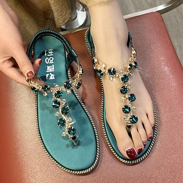 Sandales Femme Tendance Luxe Plage Plateforme Chaussures Femme Légères Respirantes Strass Sandales Plates Femme Tongs Bijoux