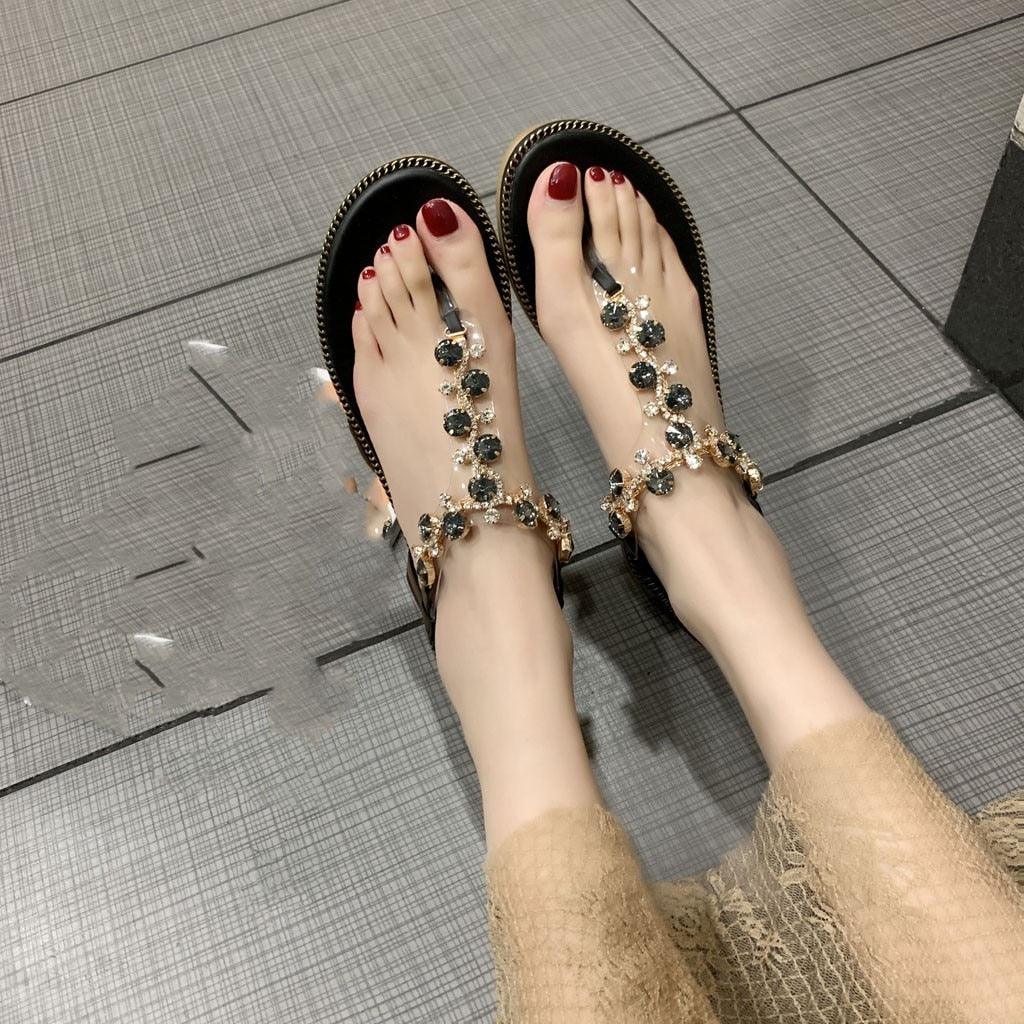 Sandales Femme Tendance Luxe Plage Plateforme Chaussures Femme Légères Respirantes Strass Sandales Plates Femme Tongs Bijoux