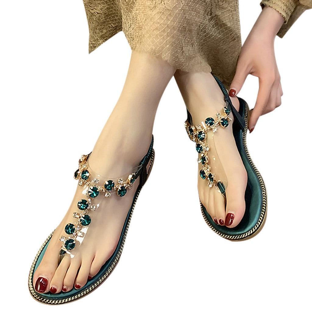 Sandales Femme Tendance Luxe Plage Plateforme Chaussures Femme Légères Respirantes Strass Sandales Plates Femme Tongs Bijoux