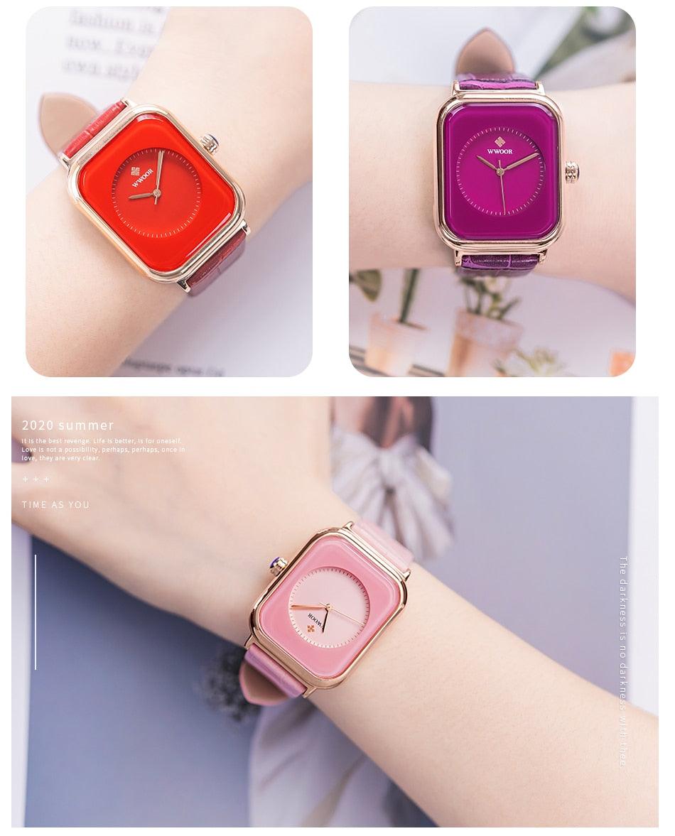 Montre Femme Tendance Bracelet Cuir Blanc Minimaliste Rectangulaire Montre-Bracelet Quartz habillée pour Dames Montre-Bracelet Tendance en Cuir Cadran Simple Élégant Rectangulaire Analogique Quartz Montre Habillée