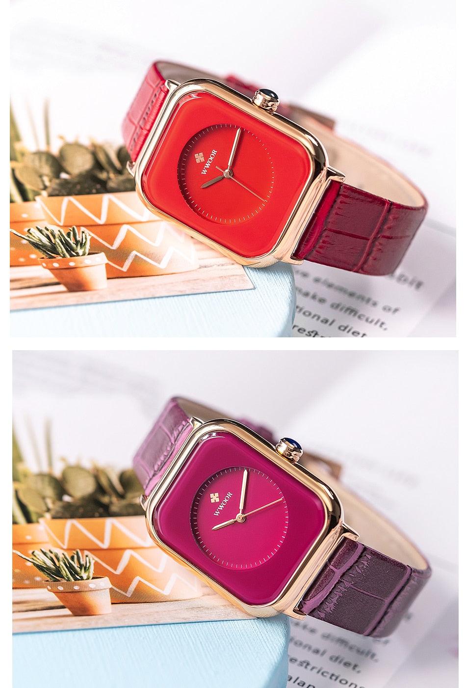 Montre Femme Tendance Bracelet Cuir Blanc Minimaliste Rectangulaire Montre-Bracelet Quartz habillée pour Dames Montre-Bracelet Tendance en Cuir Cadran Simple Élégant Rectangulaire Analogique Quartz Montre Habillée