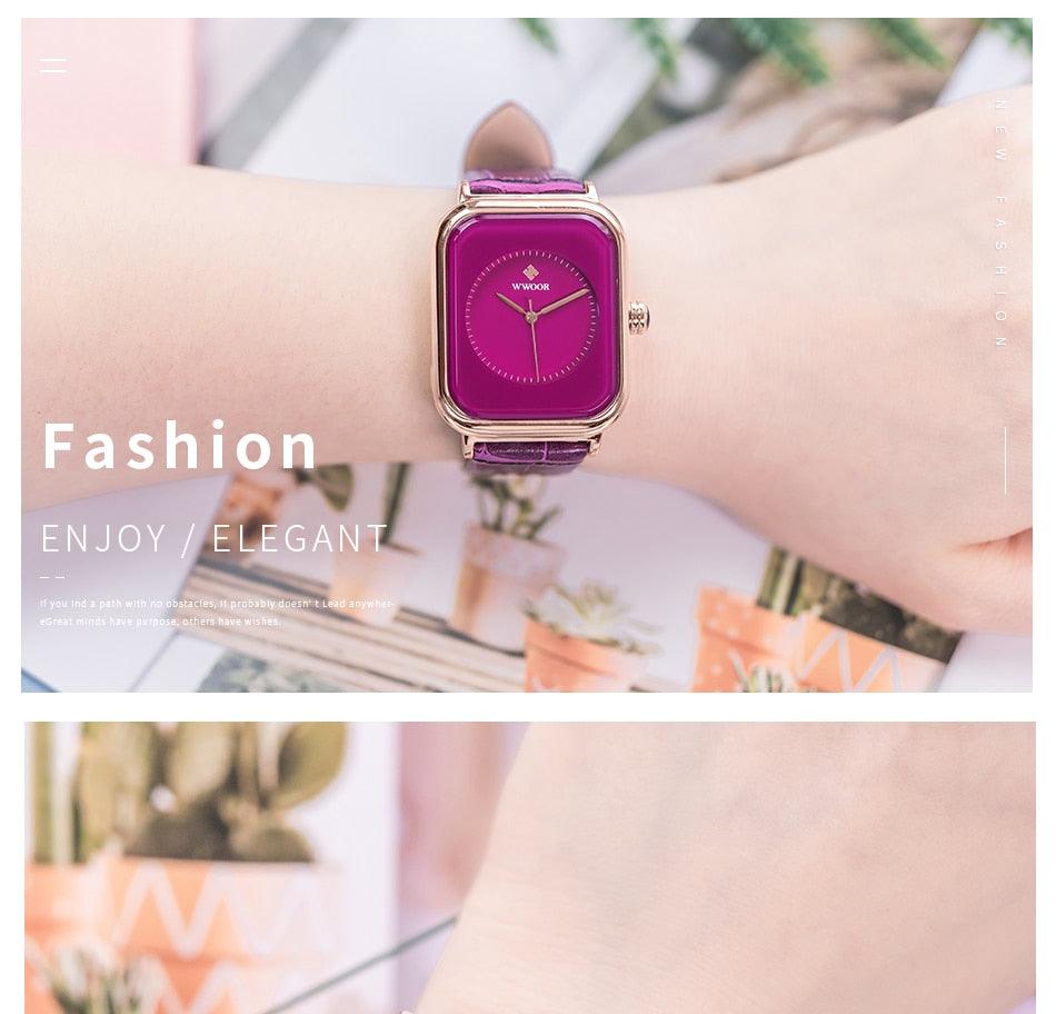 Montre Femme Tendance Bracelet Cuir Blanc Minimaliste Rectangulaire Montre-Bracelet Quartz habillée pour Dames Montre-Bracelet Tendance en Cuir Cadran Simple Élégant Rectangulaire Analogique Quartz Montre Habillée
