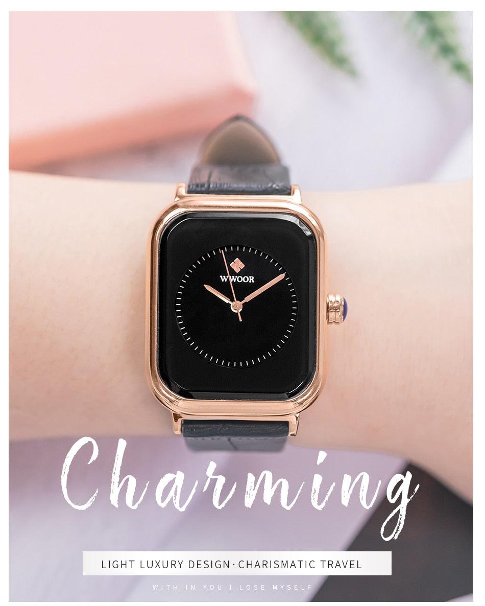 Montre Femme Tendance Bracelet Cuir Blanc Minimaliste Rectangulaire Montre-Bracelet Quartz habillée pour Dames Montre-Bracelet Tendance en Cuir Cadran Simple Élégant Rectangulaire Analogique Quartz Montre Habillée