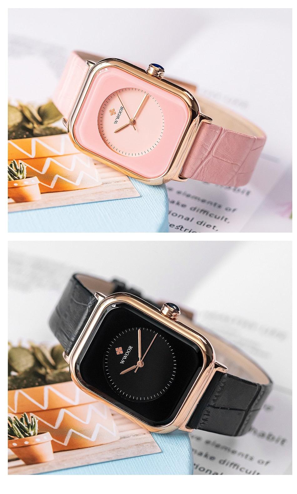 Montre Femme Tendance Bracelet Cuir Blanc Minimaliste Rectangulaire Montre-Bracelet Quartz habillée pour Dames Montre-Bracelet Tendance en Cuir Cadran Simple Élégant Rectangulaire Analogique Quartz Montre Habillée