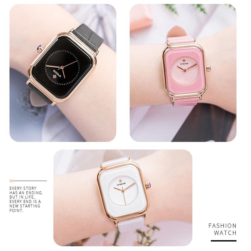 Montre Femme Tendance Bracelet Cuir Blanc Minimaliste Rectangulaire Montre-Bracelet Quartz habillée pour Dames Montre-Bracelet Tendance en Cuir Cadran Simple Élégant Rectangulaire Analogique Quartz Montre Habillée