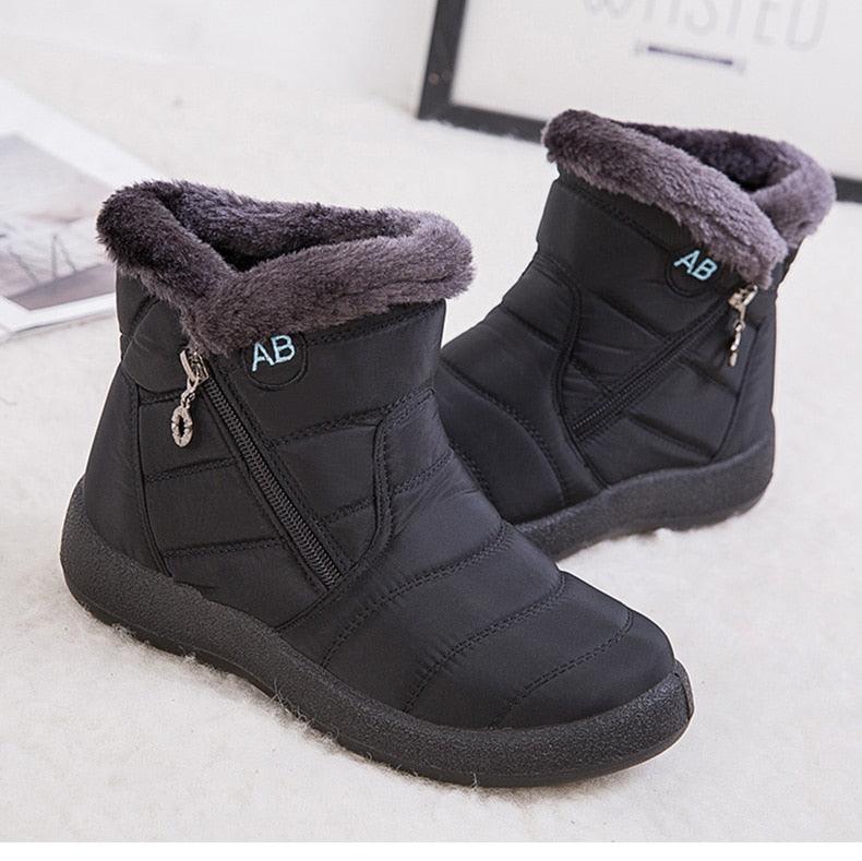 Bottes Imperméables Femme Bottes de Neige d'Hiver Décontractées Légères Cheville Chaude Bottes d'Hiver Fourrées Chaussures Confortables pour Femme