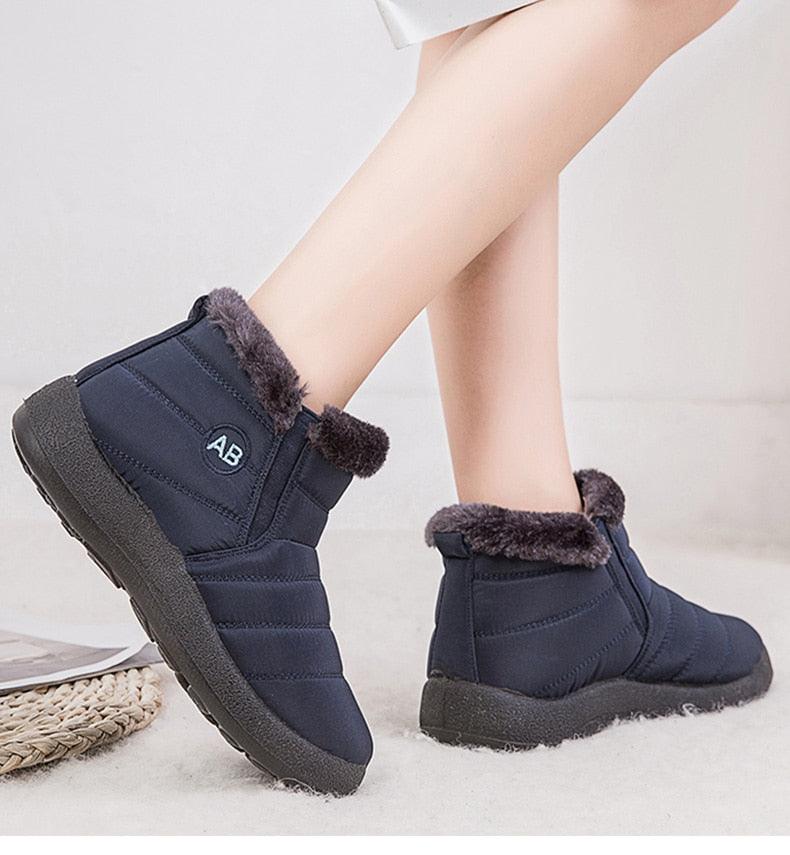 Bottes Imperméables Femme Bottes de Neige d'Hiver Décontractées Légères Cheville Chaude Bottes d'Hiver Fourrées Chaussures Confortables pour Femme