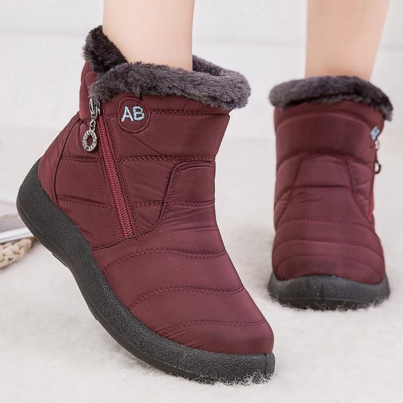 Bottes Imperméables Femme Bottes de Neige d'Hiver Décontractées Légères Cheville Chaude Bottes d'Hiver Fourrées Chaussures Confortables pour Femme
