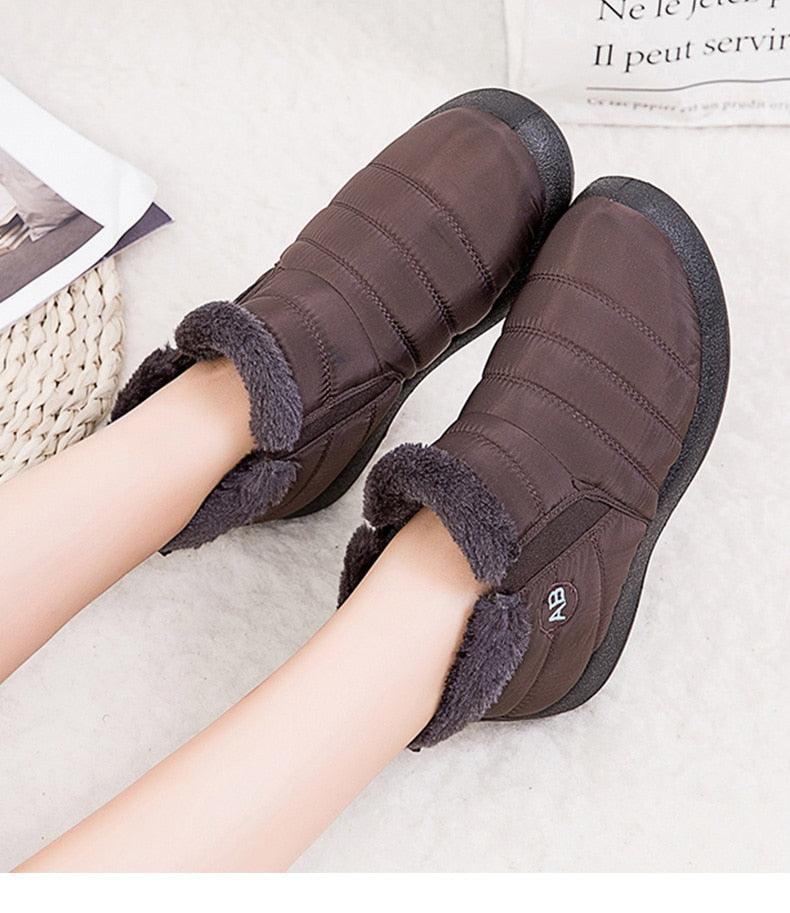 Bottes Imperméables Femme Bottes de Neige d'Hiver Décontractées Légères Cheville Chaude Bottes d'Hiver Fourrées Chaussures Confortables pour Femme