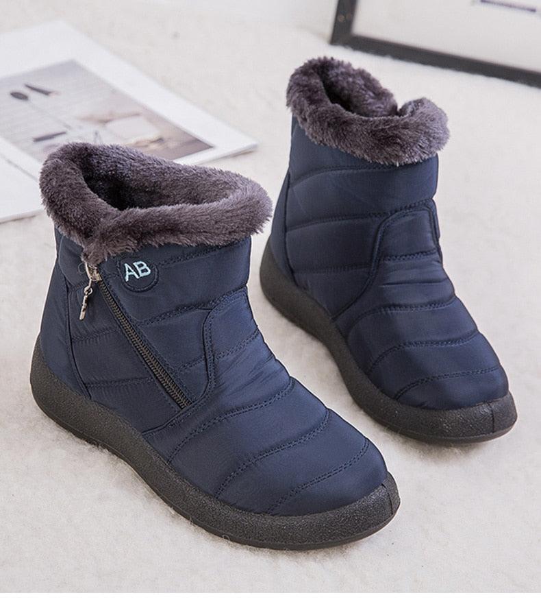 Bottes Imperméables Femme Bottes de Neige d'Hiver Décontractées Légères Cheville Chaude Bottes d'Hiver Fourrées Chaussures Confortables pour Femme