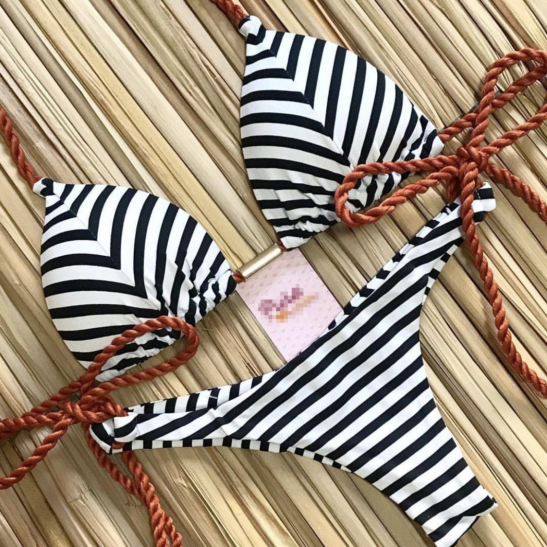 Maillot de bain bikini à la mode pour femme Ensemble de bikini pour femme Nœud Push Up Maillot de bain Confortable Été Maillot de bain string côtelé à nouer pour femme Maillot de bain string à lacets