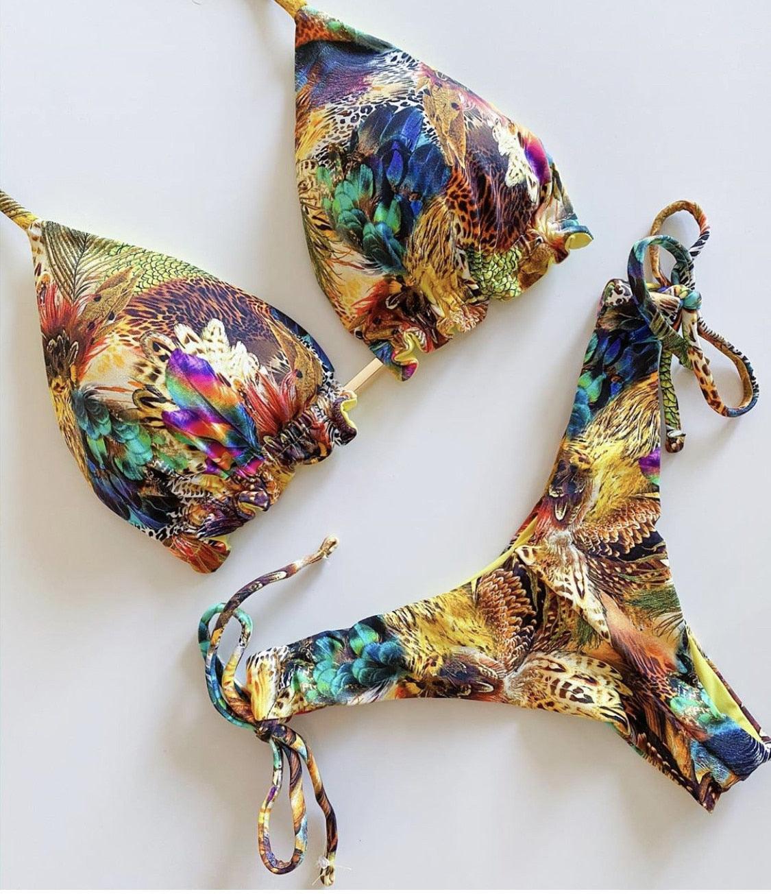 Maillot de bain bikini à la mode pour femme Ensemble de bikini pour femme Nœud Push Up Maillot de bain Confortable Été Maillot de bain string côtelé à nouer pour femme Maillot de bain string à lacets