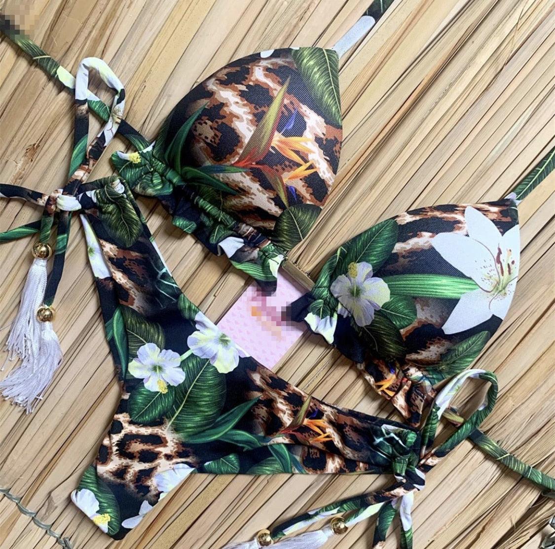 Maillot de bain bikini à la mode pour femme Ensemble de bikini pour femme Nœud Push Up Maillot de bain Confortable Été Maillot de bain string côtelé à nouer pour femme Maillot de bain string à lacets