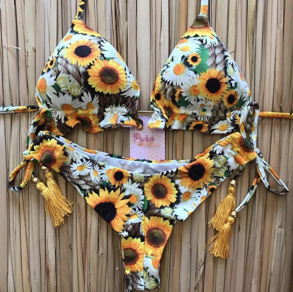 Maillot de bain bikini à la mode pour femme Ensemble de bikini pour femme Nœud Push Up Maillot de bain Confortable Été Maillot de bain string côtelé à nouer pour femme Maillot de bain string à lacets