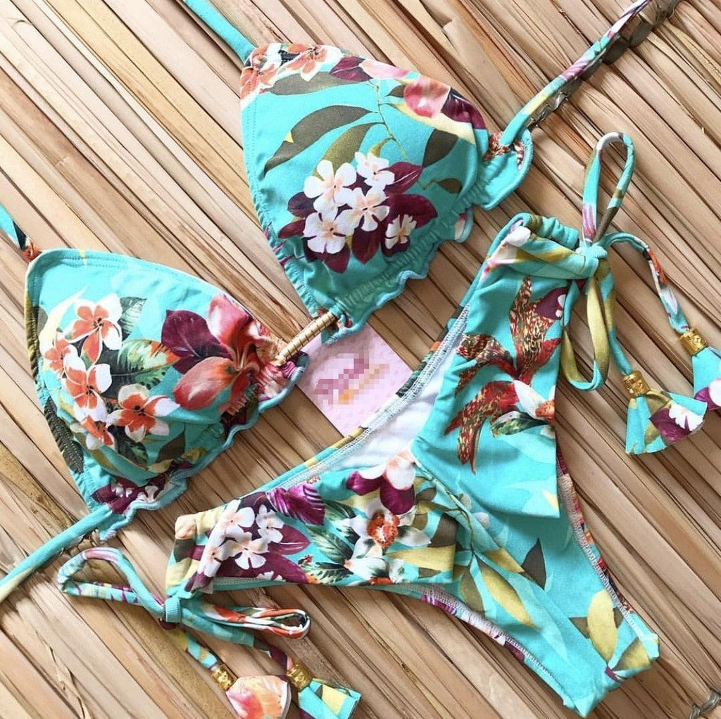 Maillot de bain bikini à la mode pour femme Ensemble de bikini pour femme Nœud Push Up Maillot de bain Confortable Été Maillot de bain string côtelé à nouer pour femme Maillot de bain string à lacets