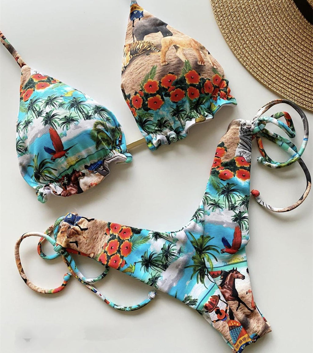 Maillot de bain bikini à la mode pour femme Ensemble de bikini pour femme Nœud Push Up Maillot de bain Confortable Été Maillot de bain string côtelé à nouer pour femme Maillot de bain string à lacets