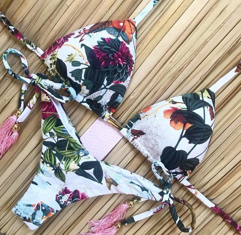Maillot de bain bikini à la mode pour femme Ensemble de bikini pour femme Nœud Push Up Maillot de bain Confortable Été Maillot de bain string côtelé à nouer pour femme Maillot de bain string à lacets