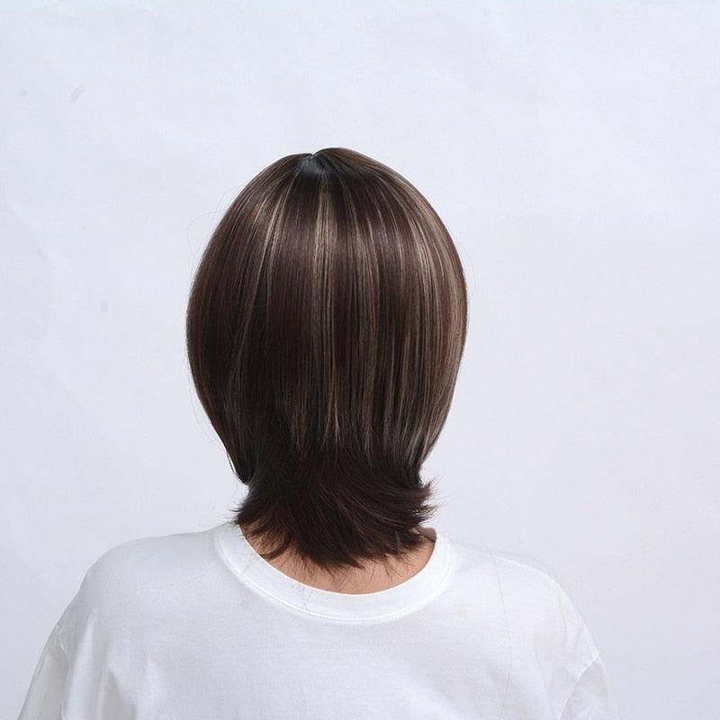 Perruque Synthétique Courte Pixie Cut à Frange Droite, Tendance et À la Mode, Marron Mélangé, Naturelle et Complète pour Femmes Noires, Cadeaux pour Amies