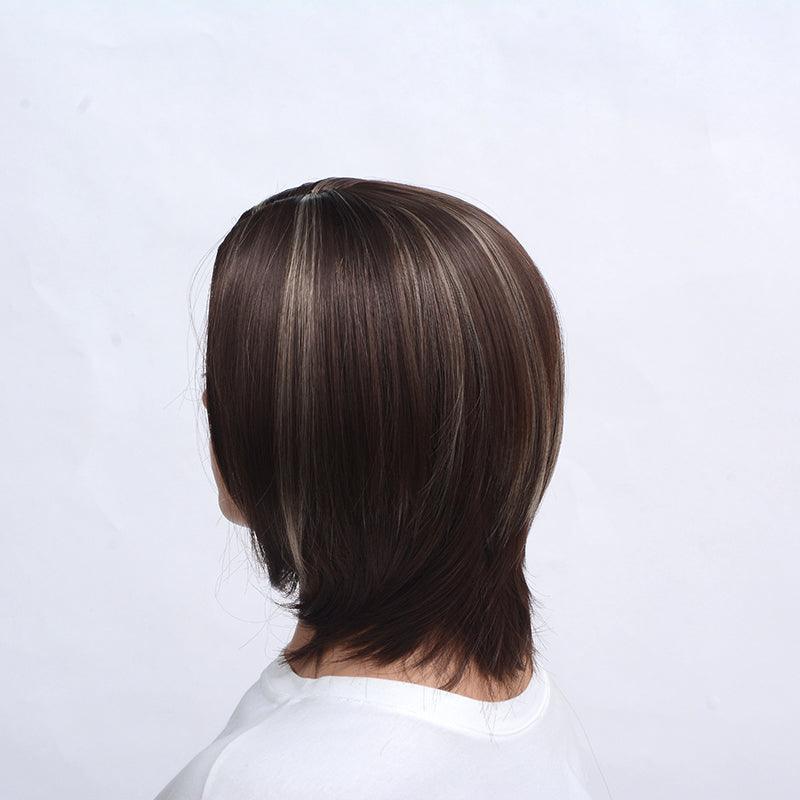 Perruque Synthétique Courte Pixie Cut à Frange Droite, Tendance et À la Mode, Marron Mélangé, Naturelle et Complète pour Femmes Noires, Cadeaux pour Amies
