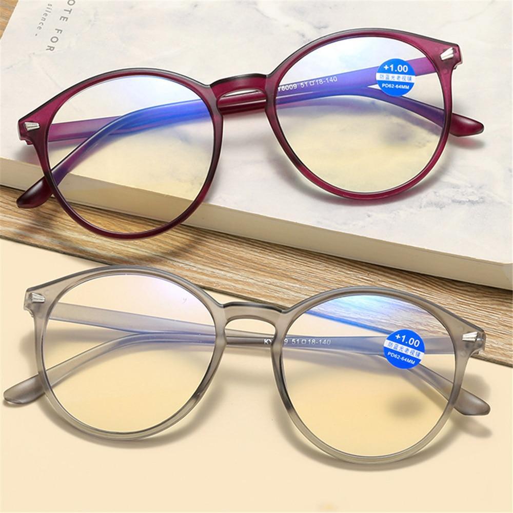 Lunettes de Lecture Rondes Tendance Femme et Homme Monture Ultralégère Anti-Lumière Bleue Unisexe Lunettes de Vue Élégantes Verres Transparents Dioptries +1+1.5+2+2.5+3+3.5+4