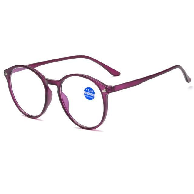 Lunettes de Lecture Rondes Tendance Femme et Homme Monture Ultralégère Anti-Lumière Bleue Unisexe Lunettes de Vue Élégantes Verres Transparents Dioptries +1+1.5+2+2.5+3+3.5+4