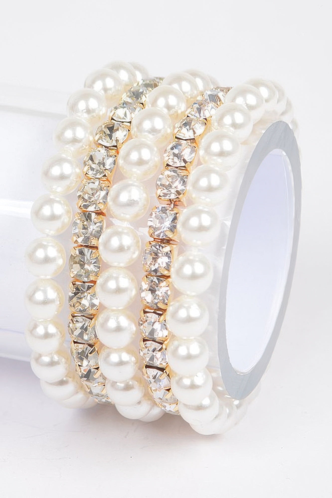 Bracelet extensible en fausses perles et strass